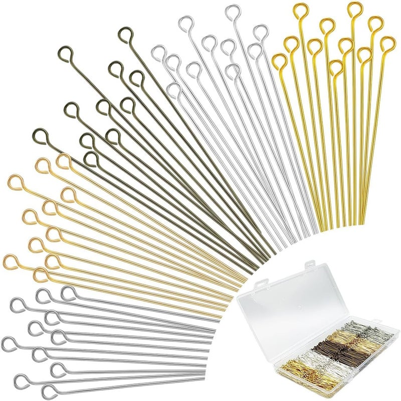 Bulrash 800 Pieces 30mm Eye Pins for DIY Jewelry Craft Making 1.18 Inch Metal End Straight Eye Pins for Bracelet Necklace Earring Pendant Supplies(Eye Pins-Multicolor) - Image 1